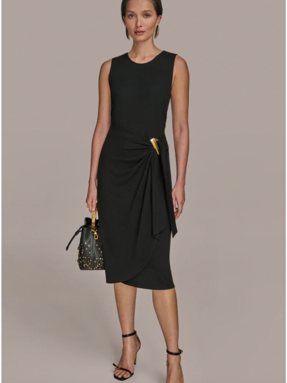 Donna Karan | SLEEVELESS TIE-WAIST MIDI SHEATH DRESS